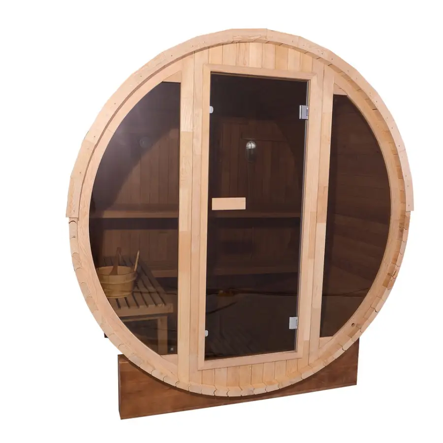 New Design Fashionable 6 - 8 Person Size Traditional Steam Outdoor Barrel Sauna Room With Darker Glass — image 3