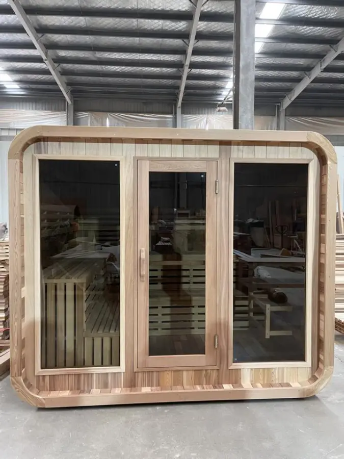 Red Cedar Wooden Sauna Room Outdoor Steam Traditional Cube Sauna for Sale — image 2