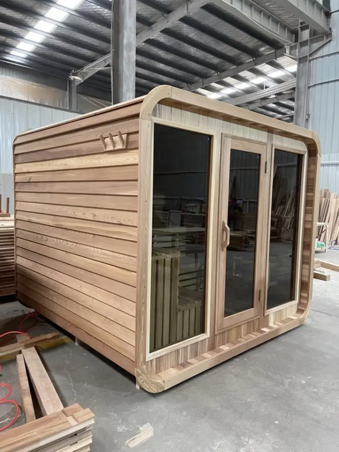 Red Cedar Wooden Sauna Room Outdoor Steam Traditional Cube Sauna for Sale — image 3