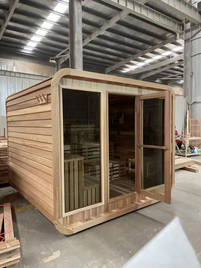 Red Cedar Wooden Sauna Room Outdoor Steam Traditional Cube Sauna for Sale — image 4