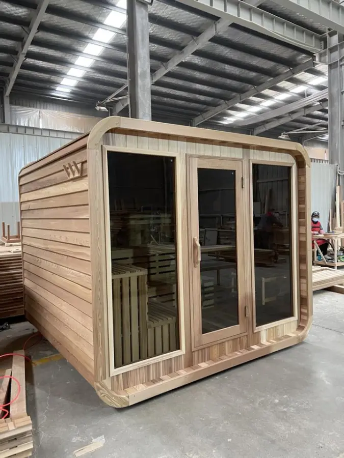 Red Cedar Wooden Sauna Room Outdoor Steam Traditional Cube Sauna for Sale — image 5