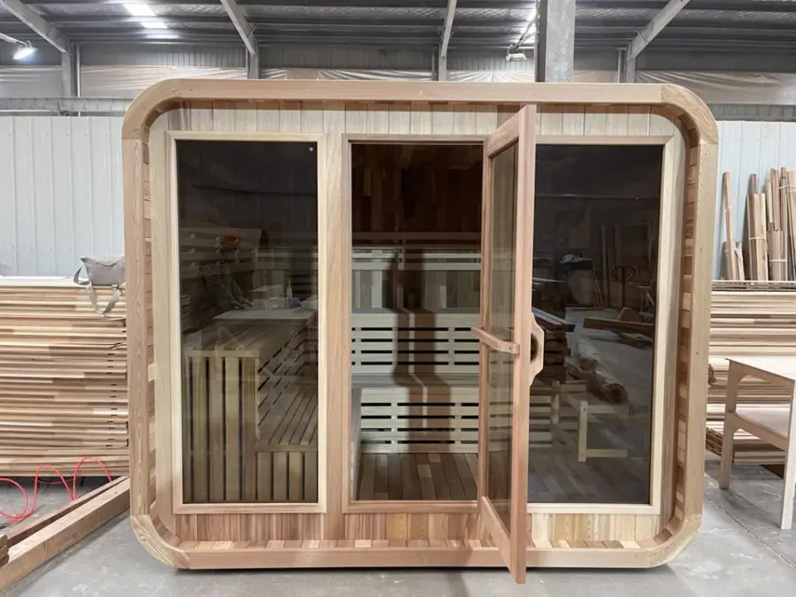 Red Cedar Wooden Sauna Room Outdoor Steam Traditional Cube Sauna for Sale — image 6