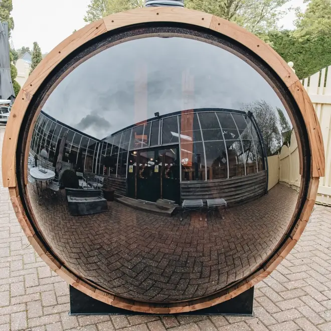 Canadian Red Cedar Traditional Outdoor Big View Barrel Sauna Fashion Panoramic 6 Person Sauna — view 2