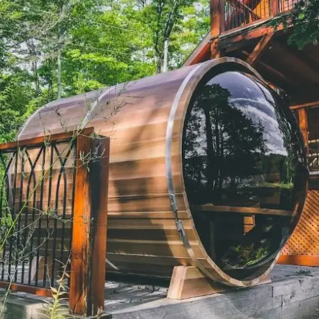 Canadian Red Cedar Traditional Outdoor Big View Barrel Sauna Fashion Panoramic 6 Person Sauna — view 3