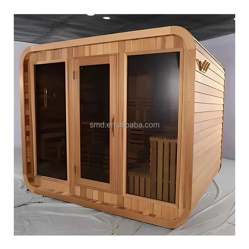 8 Person Size Cube Traditional Wet Steam Sauna Room Wood Pine/Red Cedar for Sale — image 4