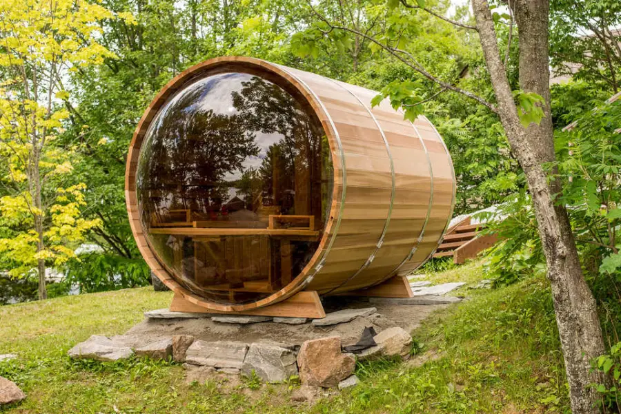 Red Cedar Barrel Sauna With Panoramic View Window — image 5