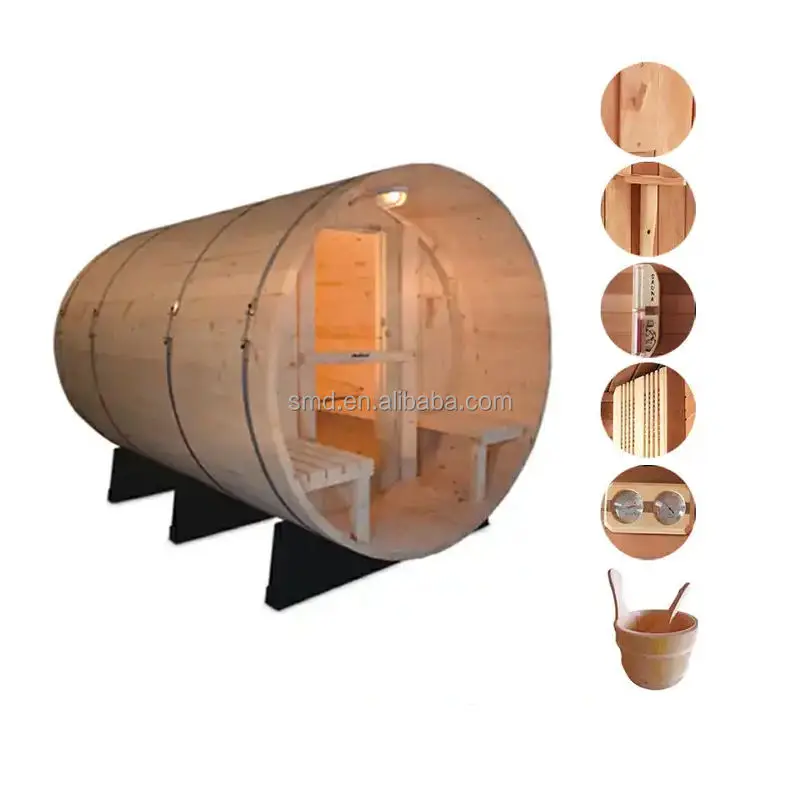 Smartmak Factory Wholesale Wooden Canadian Cedar Barrel 6 Person Wooden Garden Steam Sauna Outdoor Barrel Sauna — image 4
