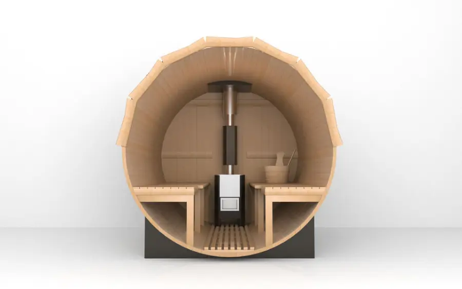 Garden Hemlock/Red Cedar 3-4 Person Outdoor Barrel Sauna Room with 6KW Electrical Stove — image 4