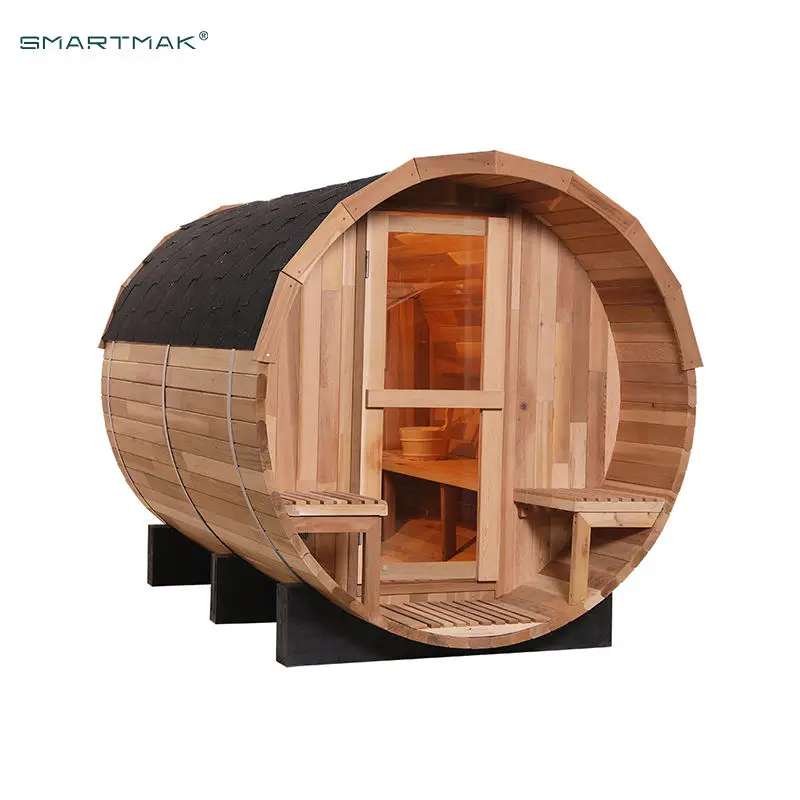 Customized High Quality Outdoor Barrel Steam Wood Burner Panoramic Sauna Room — view 2