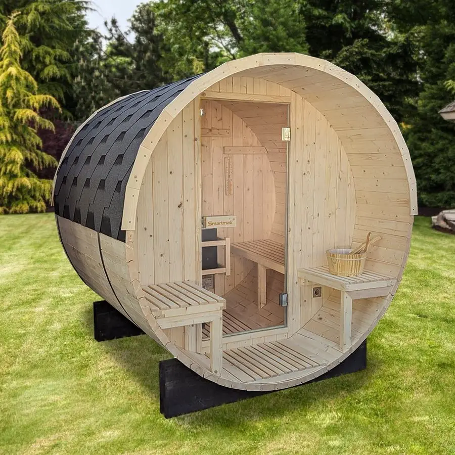 Outdoor 4 Person Sauna Room Barrel Sauna With Heater — image 3