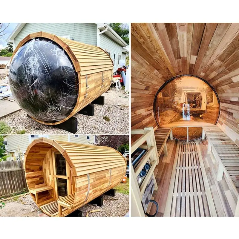 Customized High Quality Outdoor Barrel Steam Wood Burner Panoramic Sauna Room — view 4