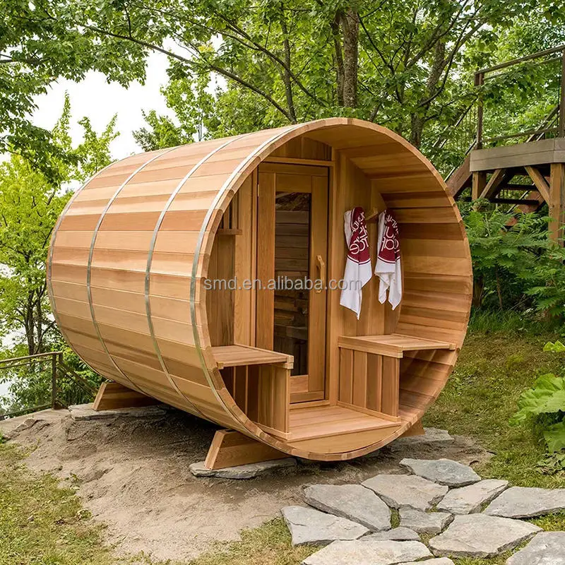 Customized High Quality Outdoor Barrel Steam Wood Burner Panoramic Sauna Room — view 6