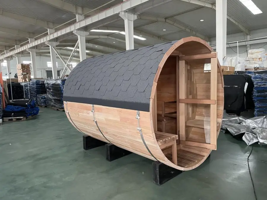 SMARTMAK Hot Selling 6 8 Person Outdoor Traditional Hemlock/Red Cedar Steam Panoramic Barrel Sauna — image 4