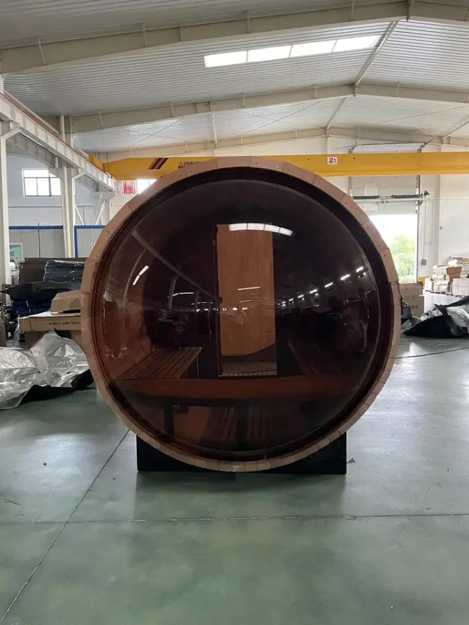 SMARTMAK Hot Selling 6 8 Person Outdoor Traditional Hemlock/Red Cedar Steam Panoramic Barrel Sauna — image 5