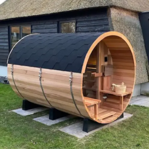 1800*2400 MM Traditional Steam Wooden Outdoor Panoramic Cedar Barrel Sauna — image 5