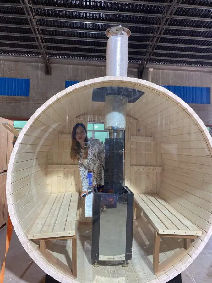 Flat Window Barrel Steam Sauna Room Outdoor Barrel Sauna Full Glass Window Sauna — image 6