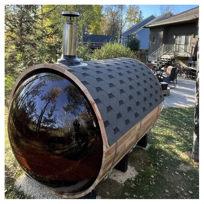 Smartmak Sauna Outdoor 4 Person Cedar Wooden Barrel House for Family Sauna — image 3