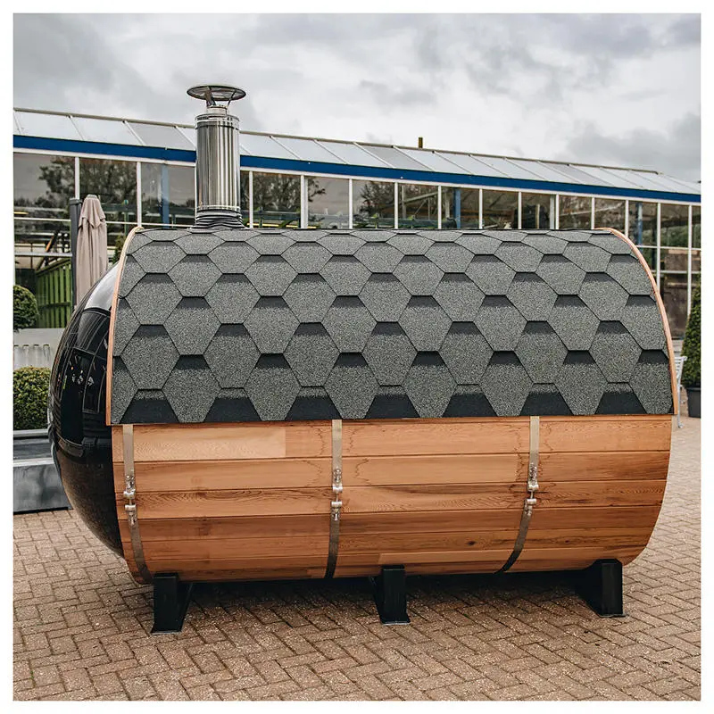 Smartmak Sauna Outdoor 4 Person Cedar Wooden Barrel House for Family Sauna — image 4