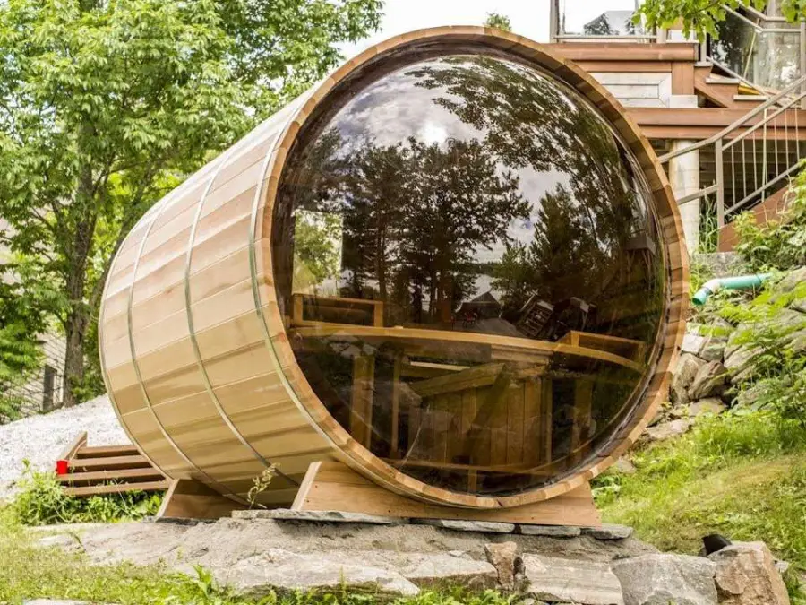 Brown Color Dome Panoramic Windows Solid Wood Outdoor Cedar Barrel Sauna — image 4