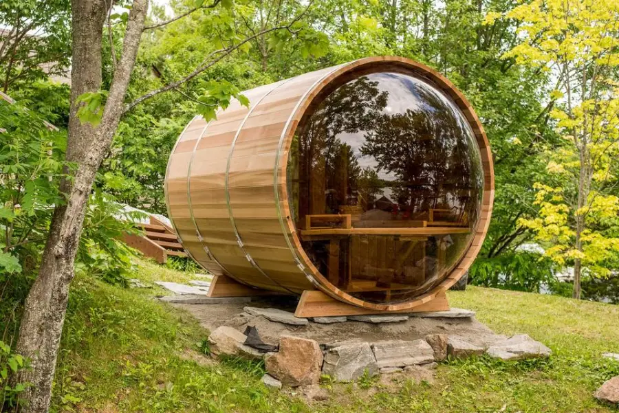 Brown Color Dome Panoramic Windows Solid Wood Outdoor Cedar Barrel Sauna — image 5
