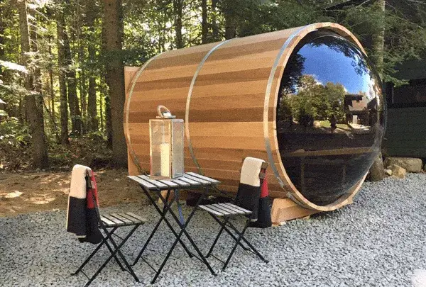 Brown Color Dome Panoramic Windows Solid Wood Outdoor Cedar Barrel Sauna — image 6