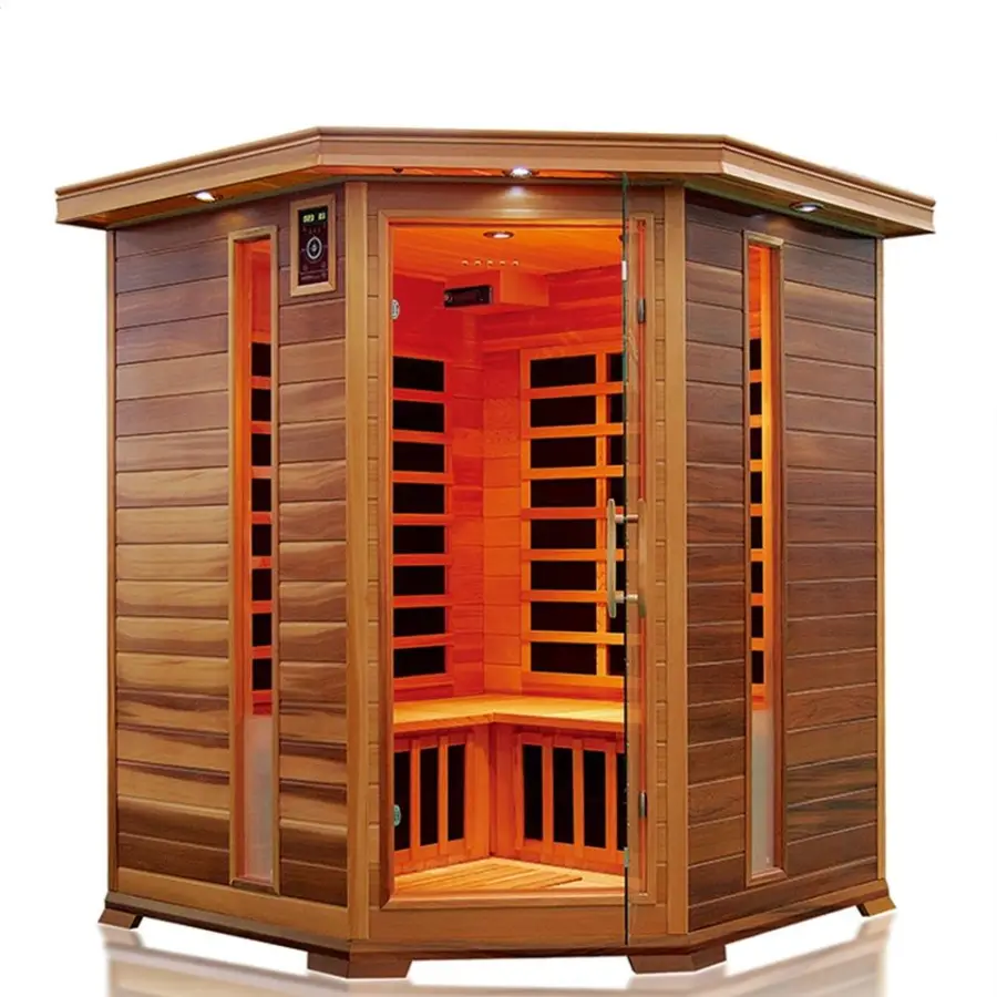 Luxury Large Hemlock Wood Indoor Carbon Panel 4 Person Far Infrared Sauna Room — view 1