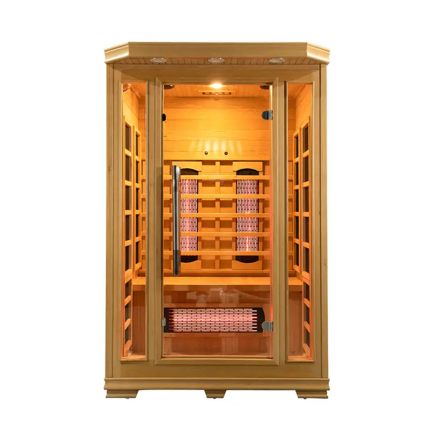 Low Cost 2 Person Small Home Sauna Room Solid Wood Indoor Infrared Sauna — view 1