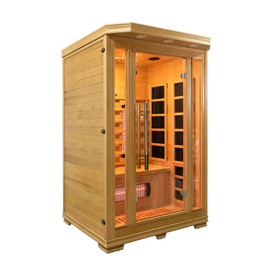 Low Cost 2 Person Small Home Sauna Room Solid Wood Indoor Infrared Sauna — image 3