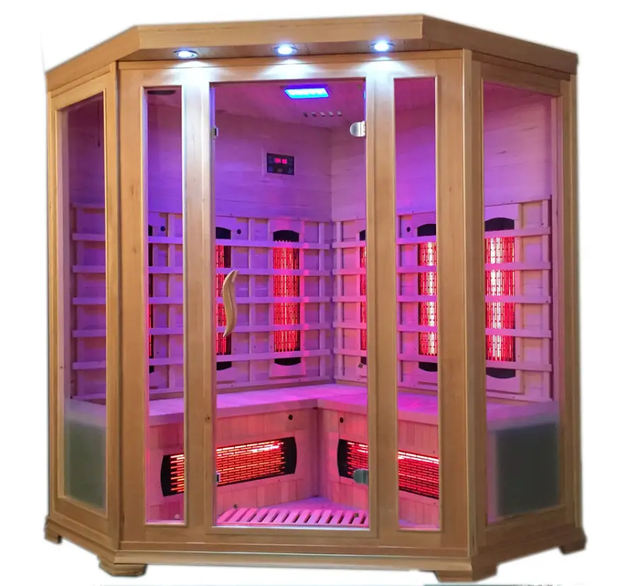 Commercial Infrared Sauna Ozone Led Light Therapy 2-3 Person Infrared Corner Sauna Cabin — image 6