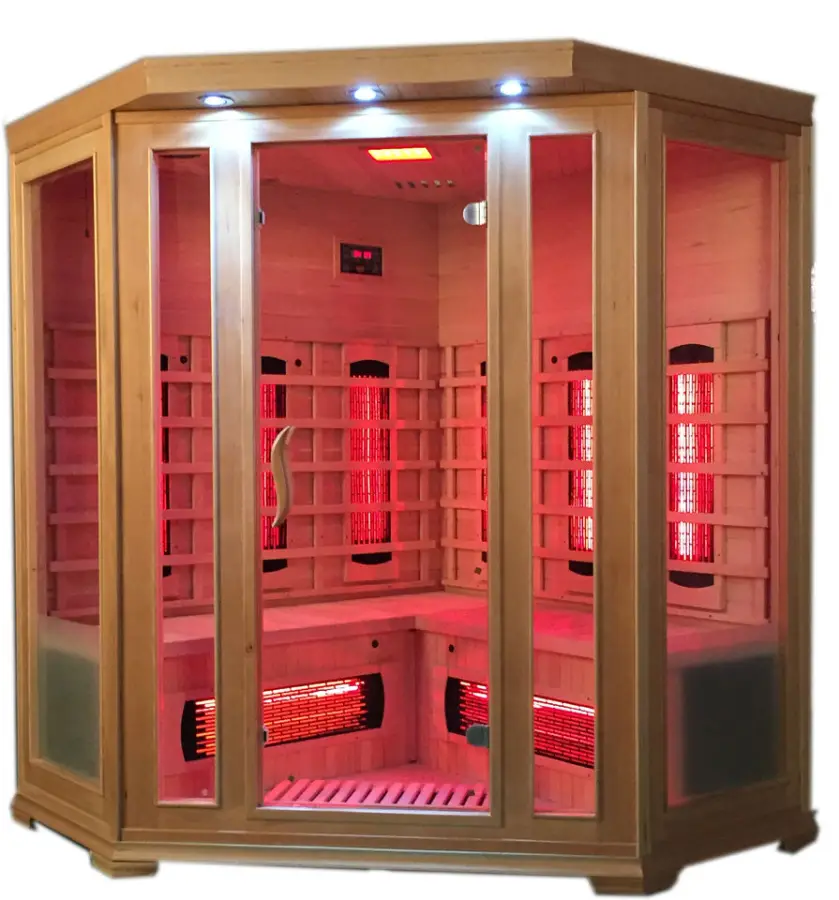 Commercial Infrared Sauna Ozone Led Light Therapy 2-3 Person Infrared Corner Sauna Cabin — image 7