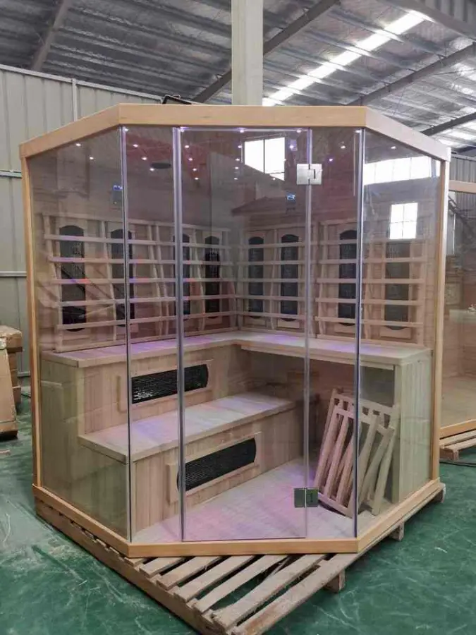 Hot Sale 4-6 Persons Wooden Indoor Corner Sauna Steam and Infrared Combined Sauna — view 3