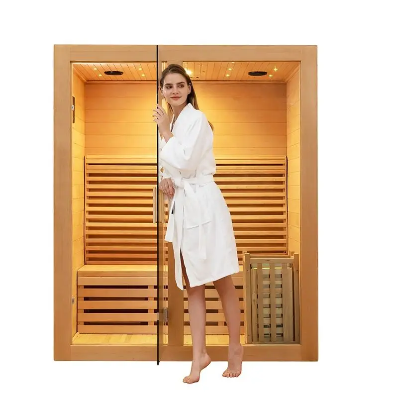 Wood Steam Sauna Room 3 Person Traditional Wet Steam Sauna Room for Indoor Use — view 1