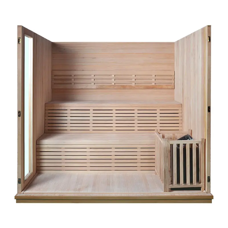 Factory Directly Sale 2-6 People Hemlock Home Wet Steam Sauna Room Traditional Wooden Stove Sauna House — image 6