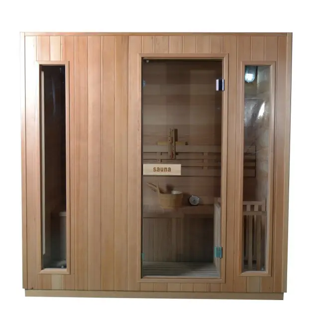 Indoor Traditional Steam Sauna Room 4 Person Hemlock Wooden Sauna House — view 1