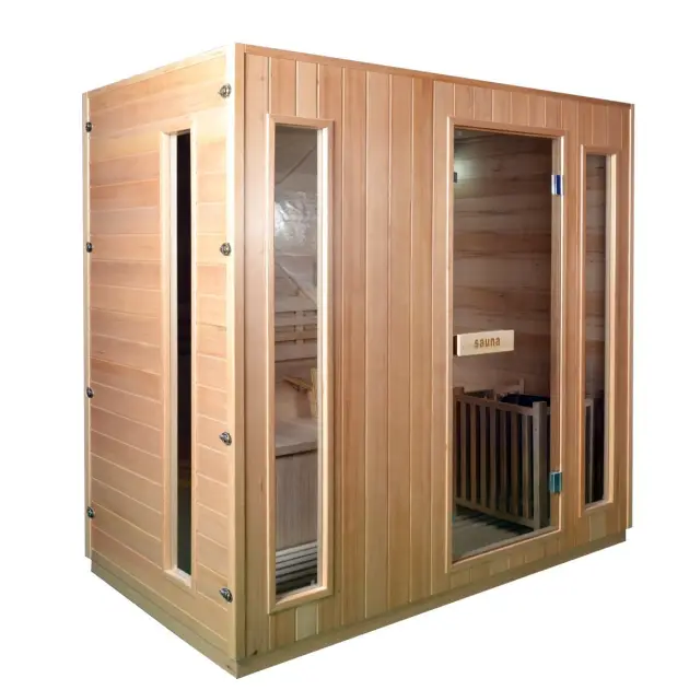 Indoor Traditional Steam Sauna Room 4 Person Hemlock Wooden Sauna House — view 2