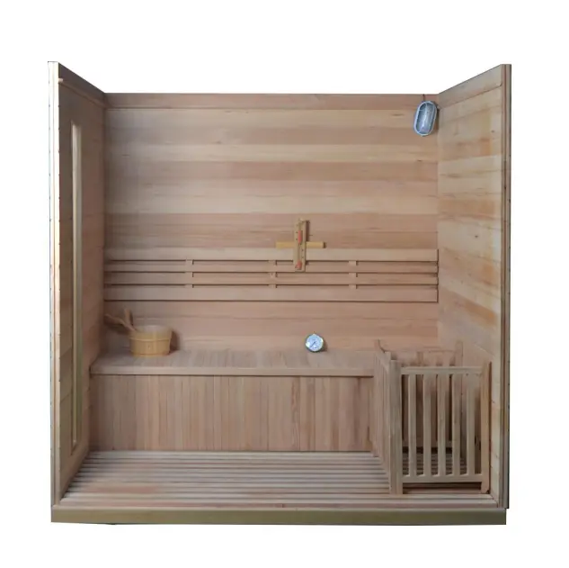 Indoor Traditional Steam Sauna Room 4 Person Hemlock Wooden Sauna House — view 4