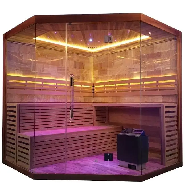 Beauty Indoor Steam Sauna Room Corner Sauna Spa Canadian Hemlock Wooden Sauna House — image 3