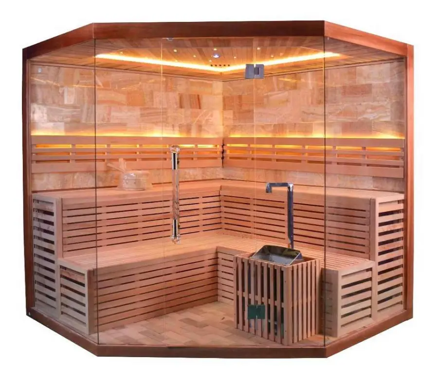 Wood Sauna House Prefabricated Hemlock Steam Sauna With Stove Heater — view 1