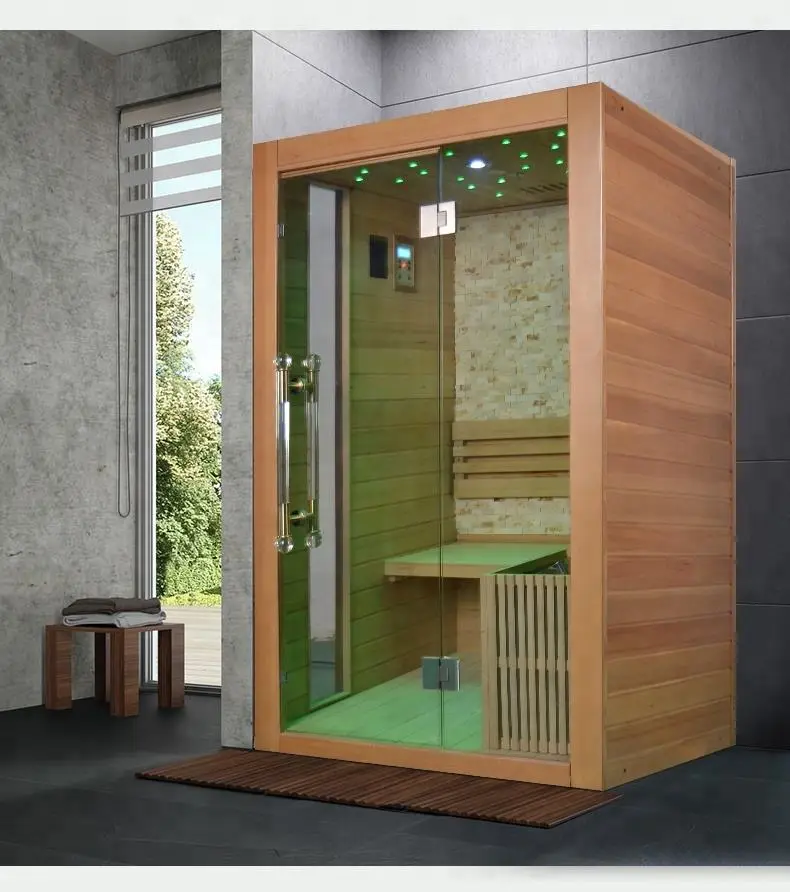 Popular Solid Wood 2 Person Size Home Finnish Cedar Dry Steam Sauna Kits — image 5
