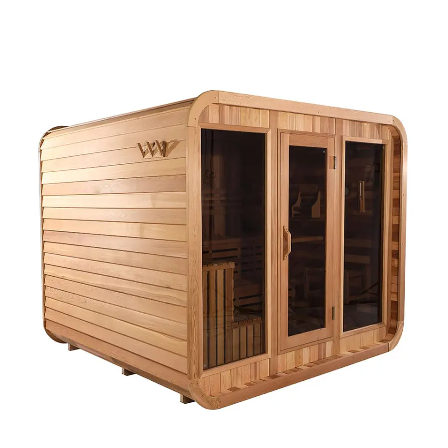 New Arrival Traditional Red Cedar Large Size Barrel Sauna 6-8 People Wooden Cube Sauna — image 3