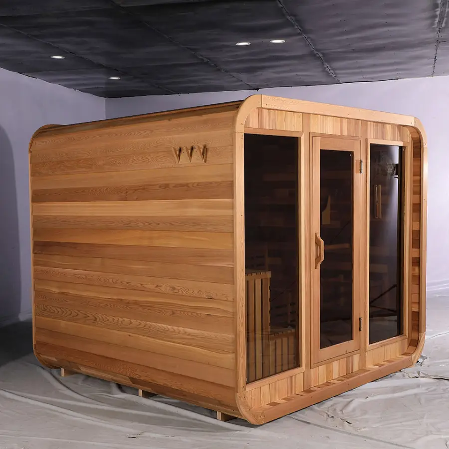 New Arrival Traditional Red Cedar Large Size Barrel Sauna 6-8 People Wooden Cube Sauna — image 4