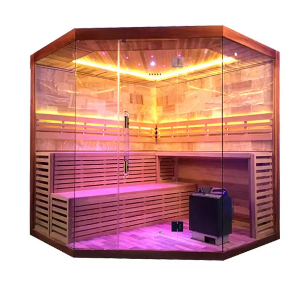 Wholesale Home Commercial High Quality Wooden Big Size Luxury Rock Salt Wood Steam Sauna Room — view 1