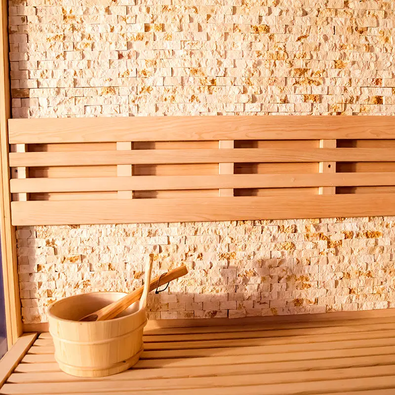 Wholesale Home Commercial High Quality Wooden Big Size Luxury Rock Salt Wood Steam Sauna Room — image 3