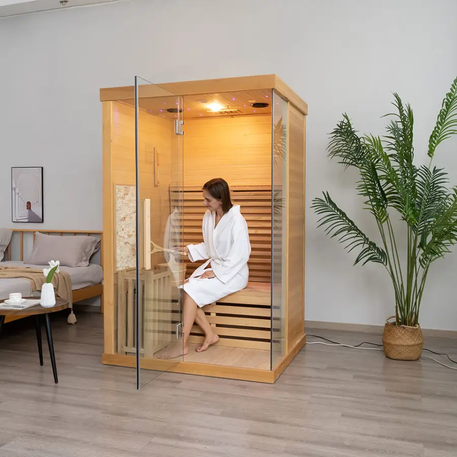 Hot Sale 2 Person Indoor Hemlock Wood Home Small Steam Sauna Room with Lowest Price — image 3