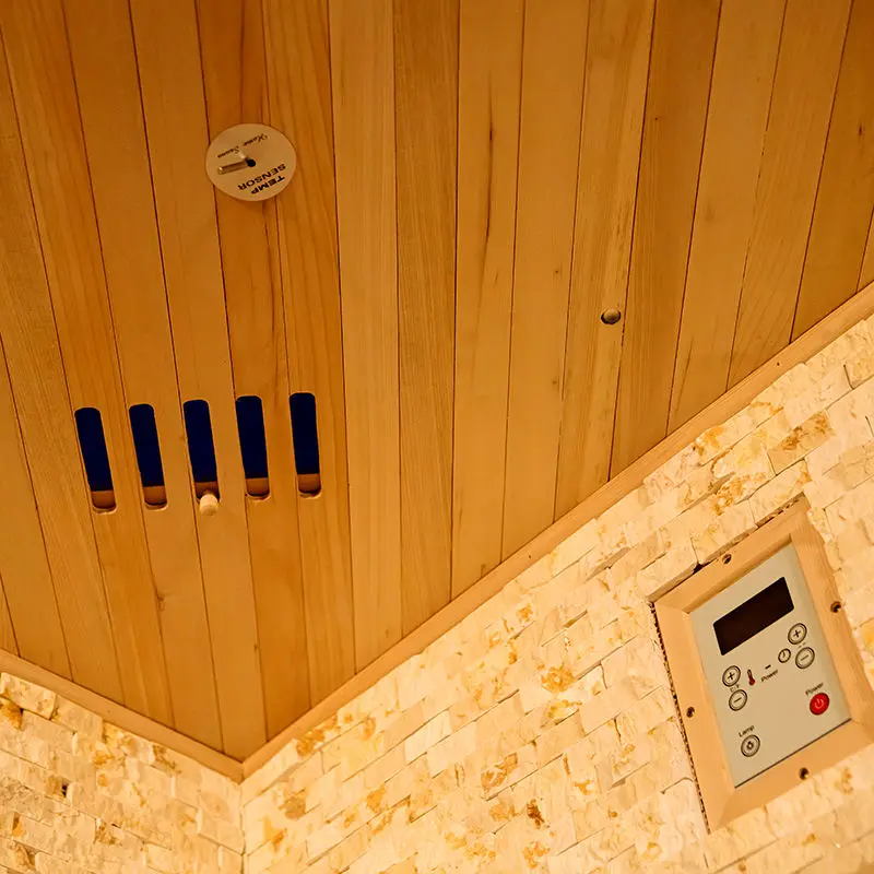 Wholesale Home Commercial High Quality Wooden Big Size Luxury Rock Salt Wood Steam Sauna Room — image 5