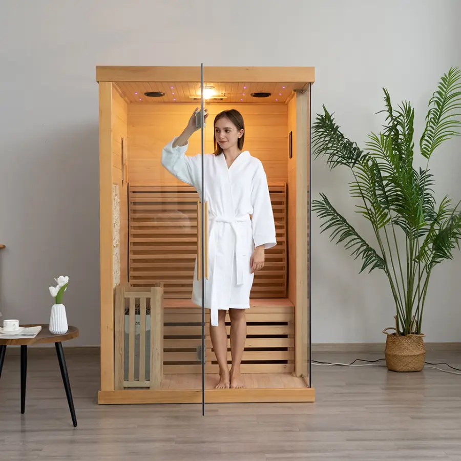 Hot Sale 2 Person Indoor Hemlock Wood Home Small Steam Sauna Room with Lowest Price — image 6