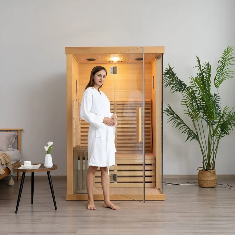 Hot Sale 2 Person Indoor Hemlock Wood Home Small Steam Sauna Room with Lowest Price — image 7