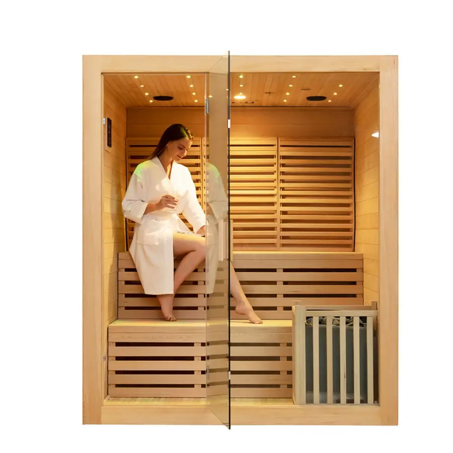Best Sale Canada Hemlock Wooden Home Use Indoor Traditional Heater Steam Room Sauna — image 4