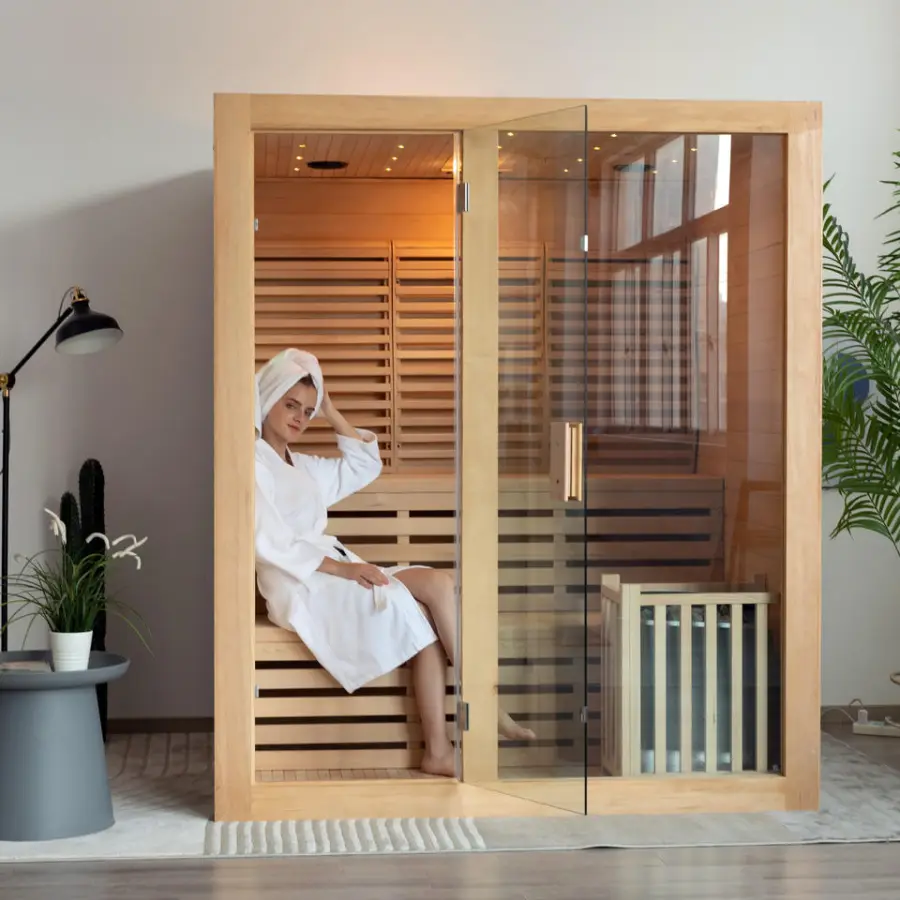 Best Sale Canada Hemlock Wooden Home Use Indoor Traditional Heater Steam Room Sauna — image 5