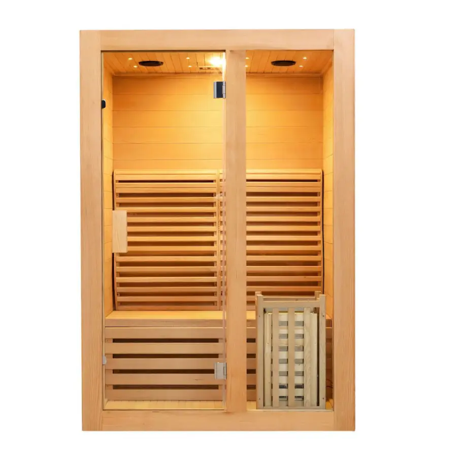 Small Wooden Sauna Room Home 2 Person Indoor Steam Sauna with Electric Stove — image 4
